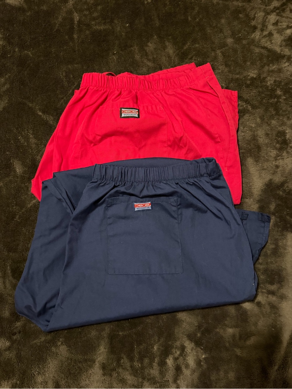 Cherokee Workwear flared Scrub Pants in Pink and Navy